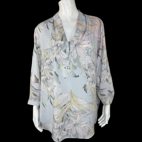 Jaclyn Smith Collection Women's XL Balloon Sleeve Lightweight Blouse Zip-Front - Picture 1 of 14